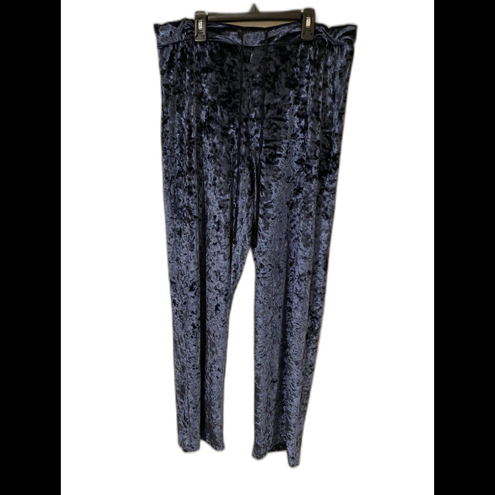 French Connection Women's L Crushed Blue Velvet Palazzo Y2K Style Pants